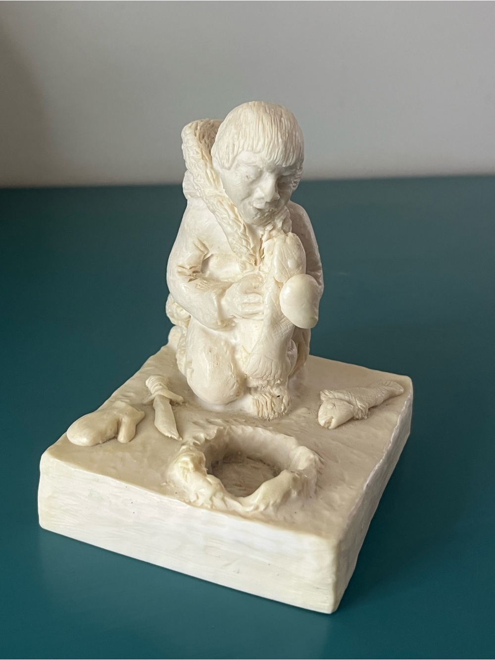 Vintage Pearlite Inuit Ice Fishing Sculpture Replica